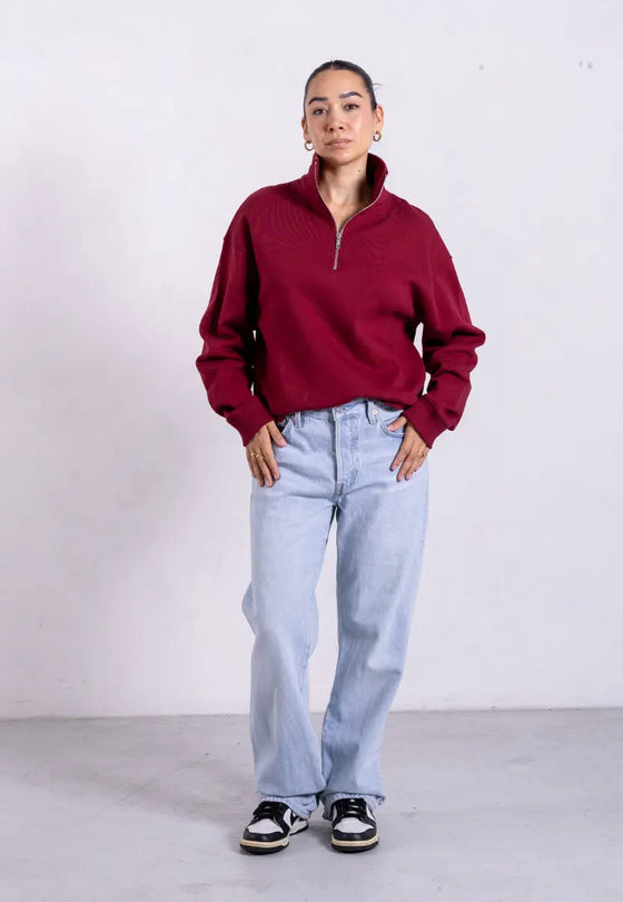 Organic Cotton Quarter Zip Sweatshirt, Ruby Wine Pantee