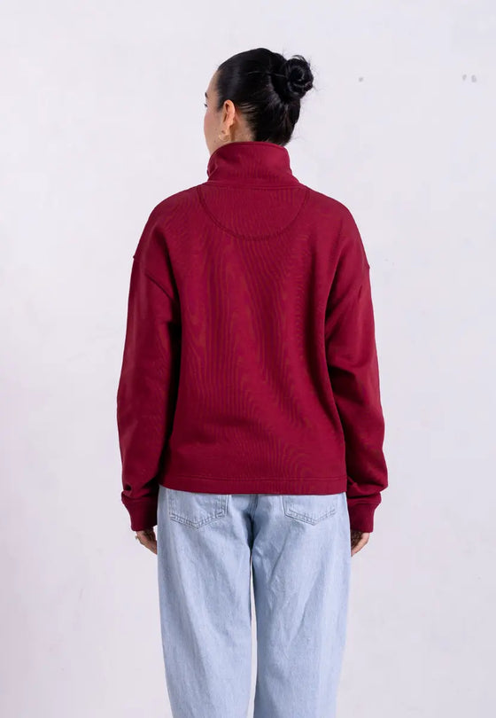 Organic Cotton Quarter Zip Sweatshirt, Ruby Wine Pantee