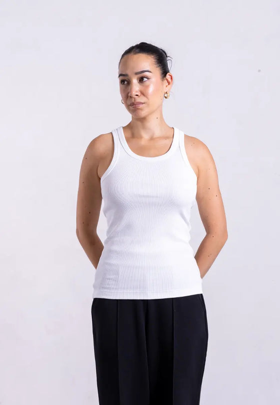 Organic Cotton Ribbed Tank Top, White Pantee