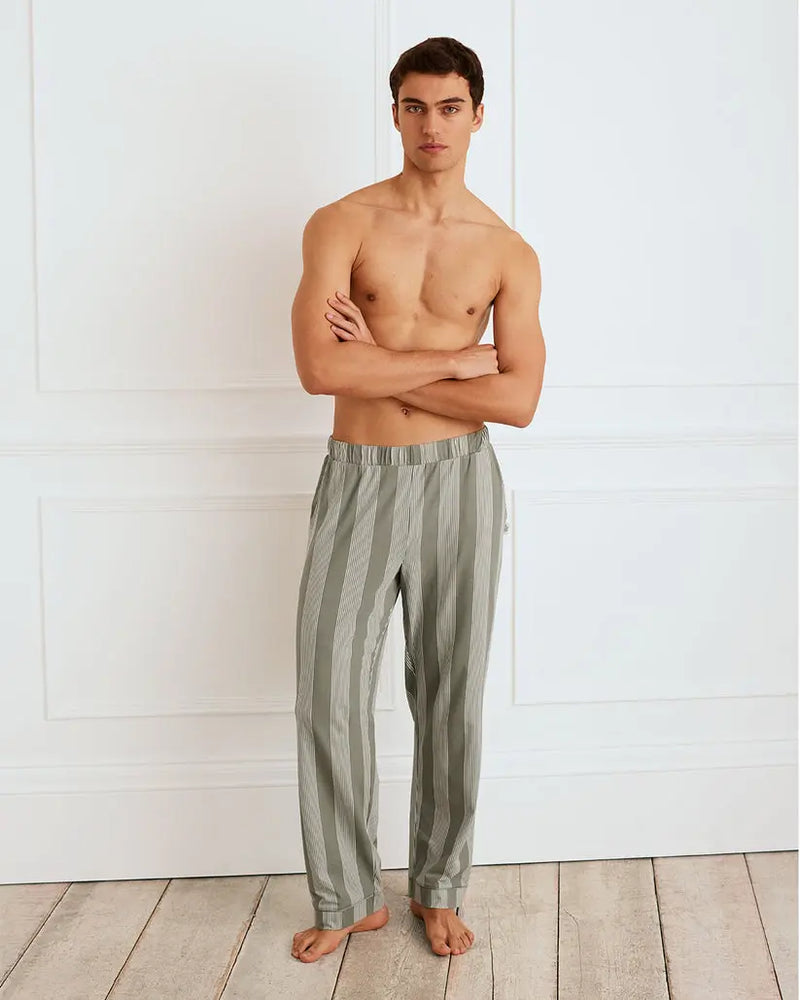 Organic Cotton Stripe Button Up Pyjama Bottoms - Khaki Chelsea Peers