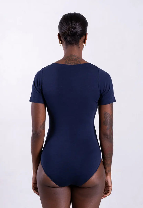 Organic Cotton V-Neck Bodysuit, Blue Navy Pantee