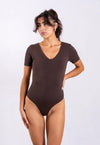 Organic Cotton V-Neck Bodysuit, Hot Fudge Pantee