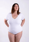 Organic Cotton V-Neck Bodysuit, White Pantee