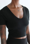 Organic Cotton V-Neck Cropped T-Shirt, Black Pantee