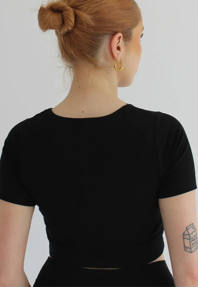 Organic Cotton V-Neck Cropped T-Shirt, Black Pantee