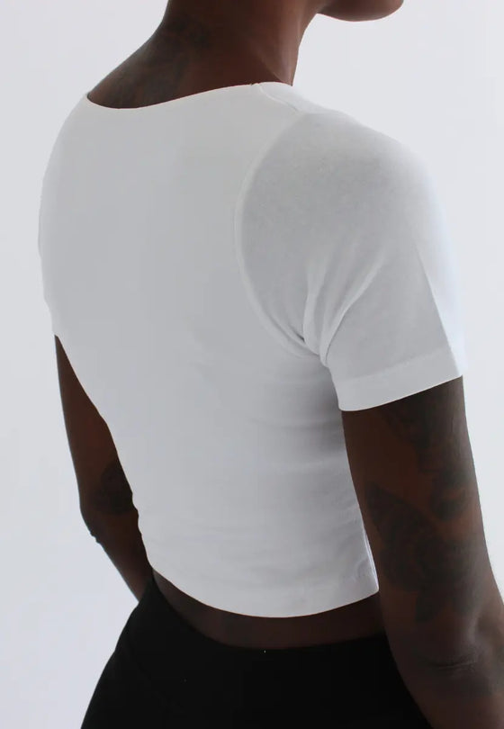 Organic Cotton V-Neck Cropped T-Shirt, White Pantee