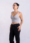 Organic Cotton V-Neck Cropped Tank Top, Light Grey Marl Pantee