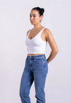 Organic Cotton V-Neck Cropped Tank Top, White Pantee