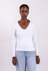 Organic Cotton V-Neck Long Sleeve T-Shirt, White Pantee