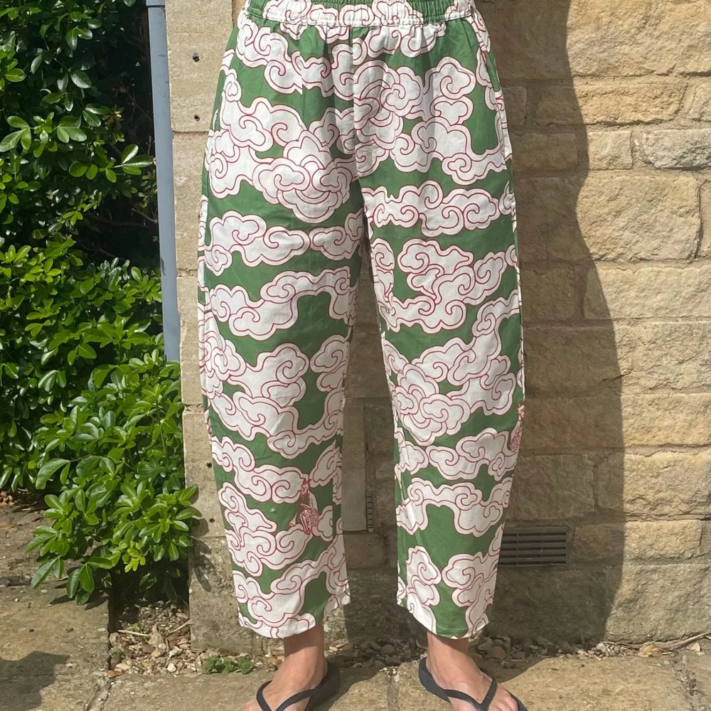 Organic Cotton & Linen Green Clouds Balloon Trousers Wild Clouds