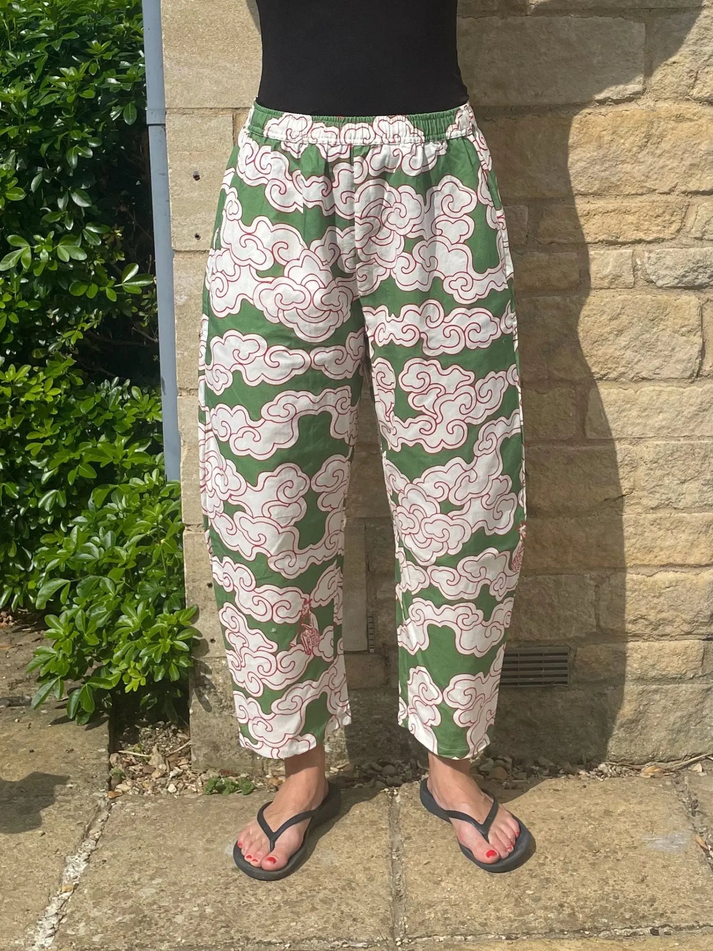 Organic Cotton & Linen Green Clouds Balloon Trousers Wild Clouds