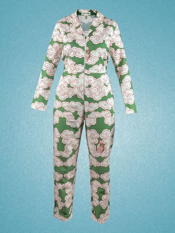 Organic Cotton & Linen Green Clouds Jumpsuit Wild Clouds