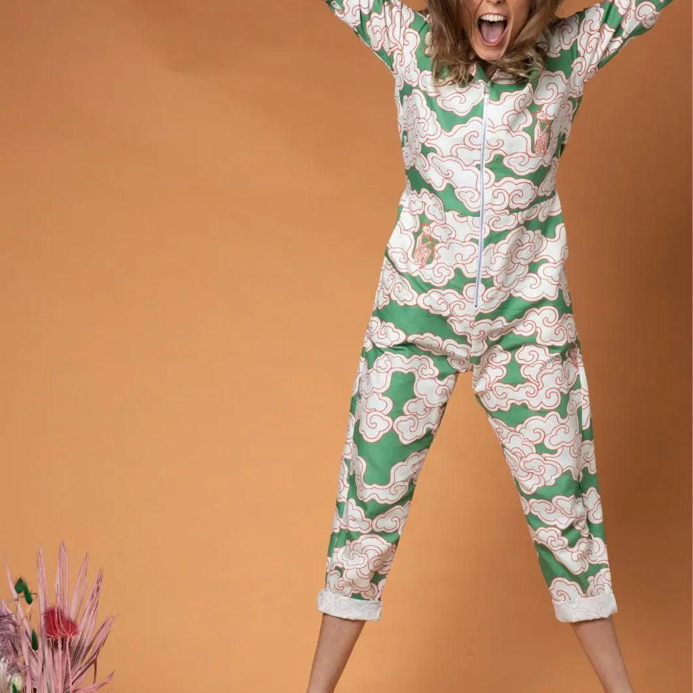 Organic Cotton & Linen Green Clouds Jumpsuit Wild Clouds