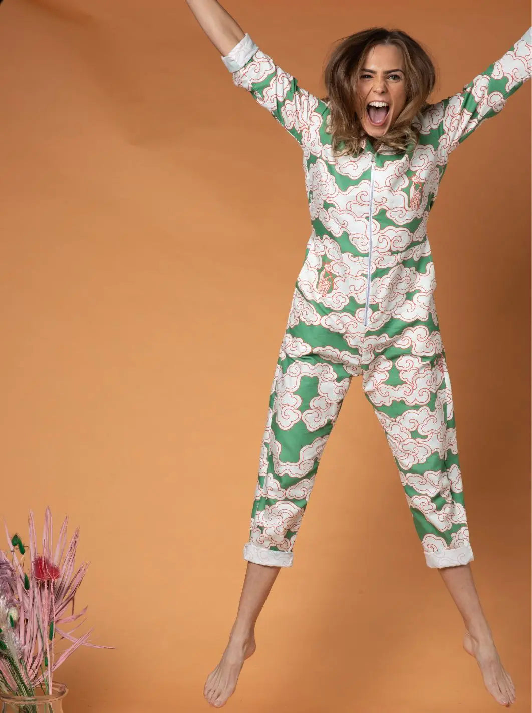 Organic Cotton & Linen Green Clouds Jumpsuit Wild Clouds