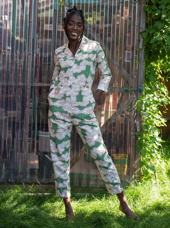 Organic Cotton & Linen Green Clouds Jumpsuit Wild Clouds