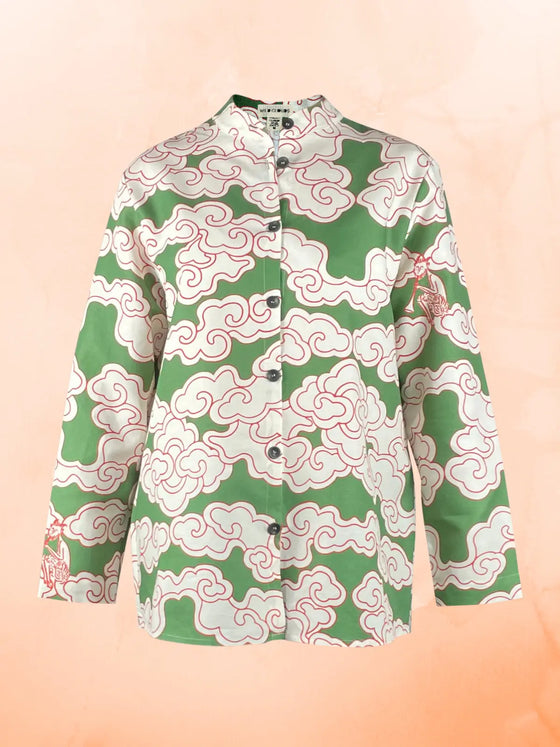 Organic Cotton & Linen Green Clouds Shirt Wild Clouds