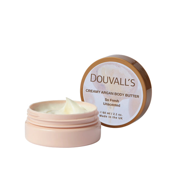 Organic Creamy Argan Body Butter 60ml | Luxurious Hydration in Six Scents Douvalls Beauty