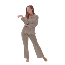  Latte Satin Cotton Long Pyjama Set Snooozeworld