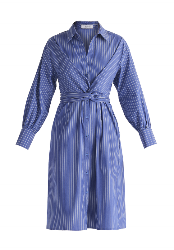 Striped Shirt Dress With Waist Tie