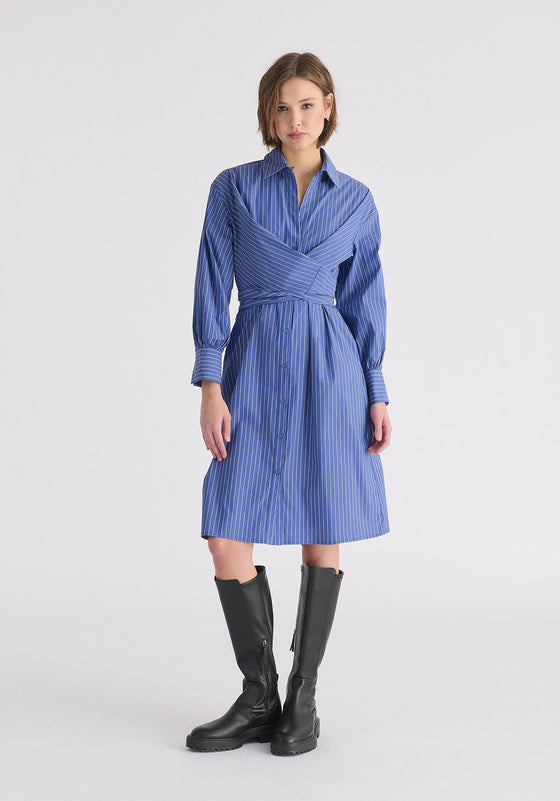 Striped Shirt Dress With Waist Tie