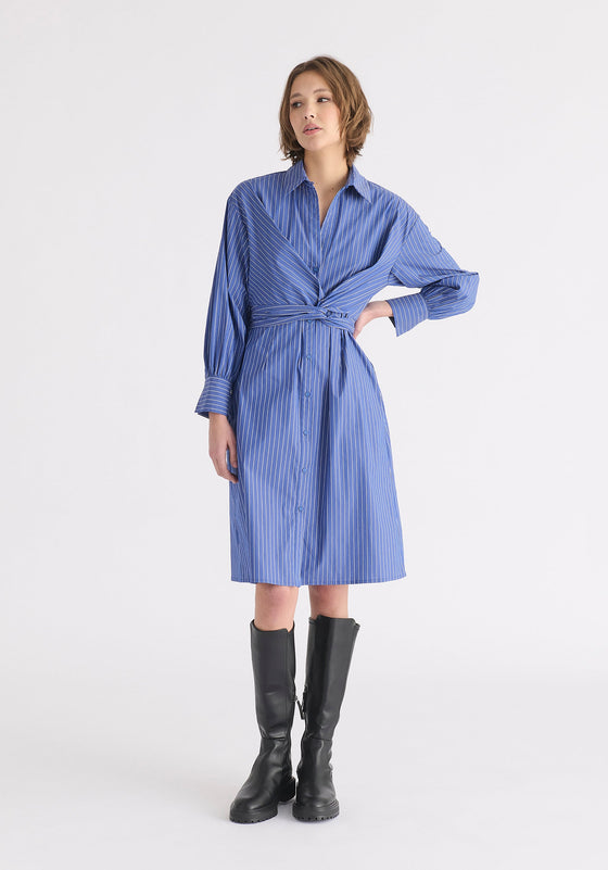 Striped Shirt Dress With Waist Tie