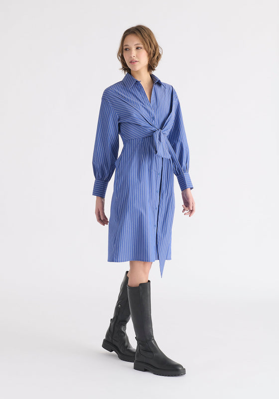 Striped Shirt Dress With Waist Tie