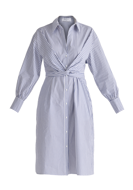 Striped Shirt Dress With Waist Tie