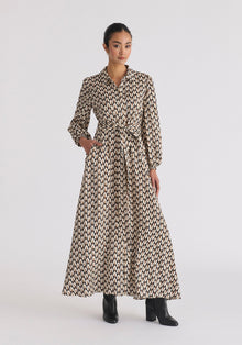  Geometric Print Maxi Shirt Dress