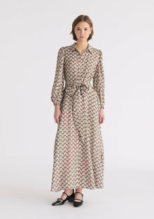  Geometric Print Maxi Shirt Dress