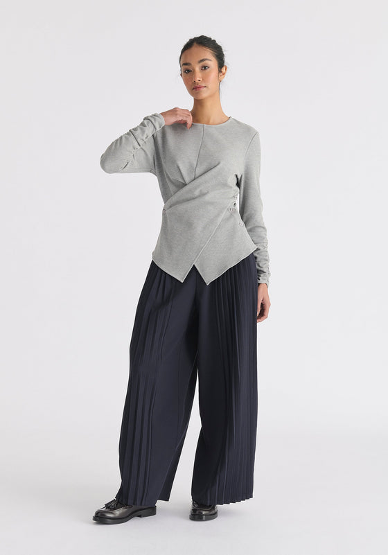 Wrap Top With Ruched Sleeve Detail