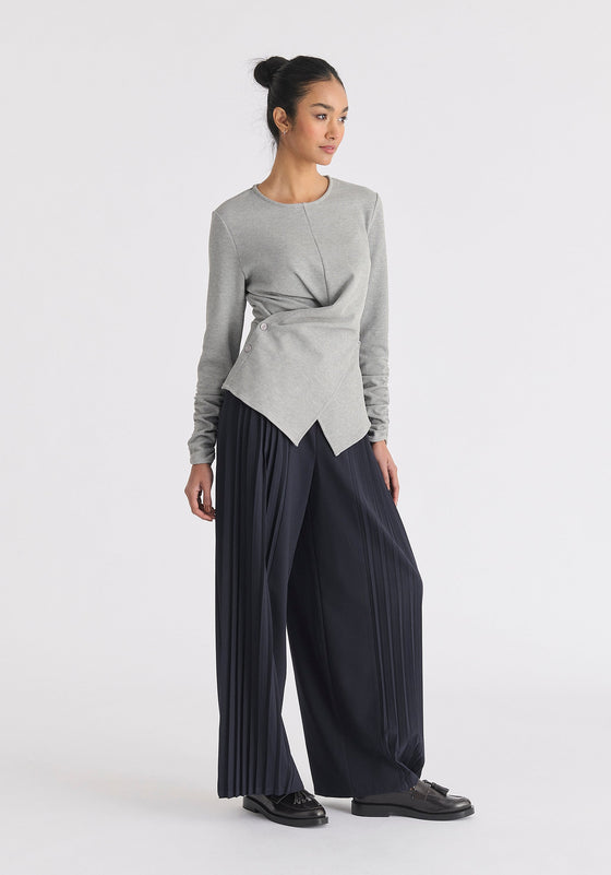 Wrap Top With Ruched Sleeve Detail