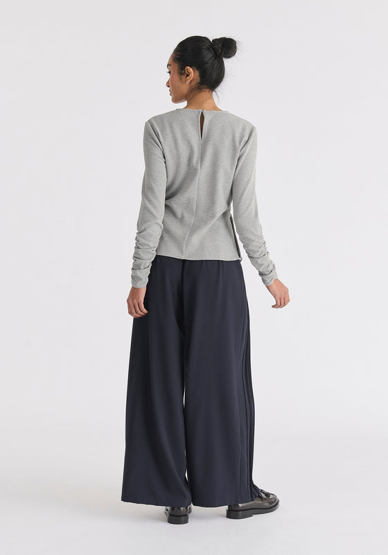 Wrap Top With Ruched Sleeve Detail