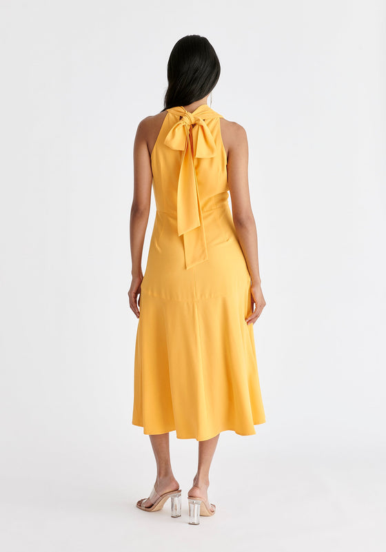 Asymmetric Neck Midi Dress