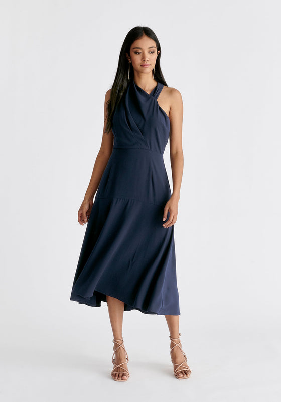 Asymmetric Neck Midi Dress