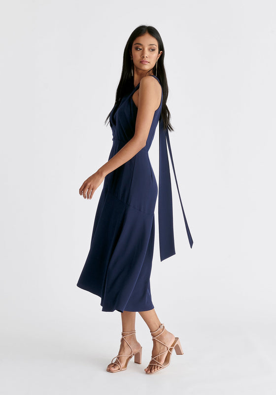 Asymmetric Neck Midi Dress