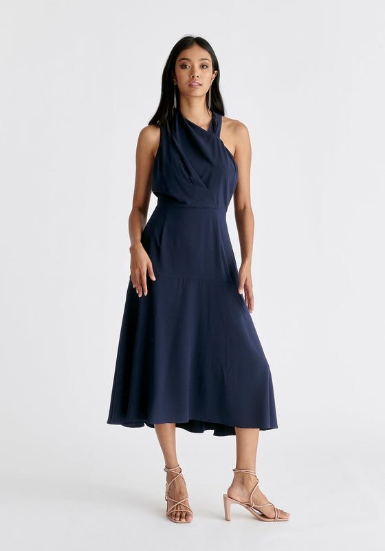 Asymmetric Neck Midi Dress