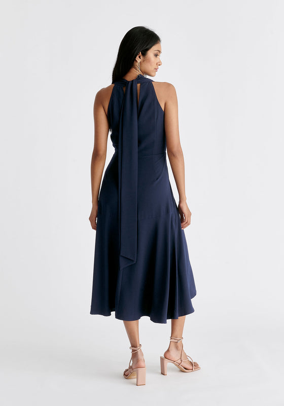 Asymmetric Neck Midi Dress