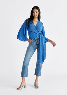  Textured Wrap Kimono Blouse