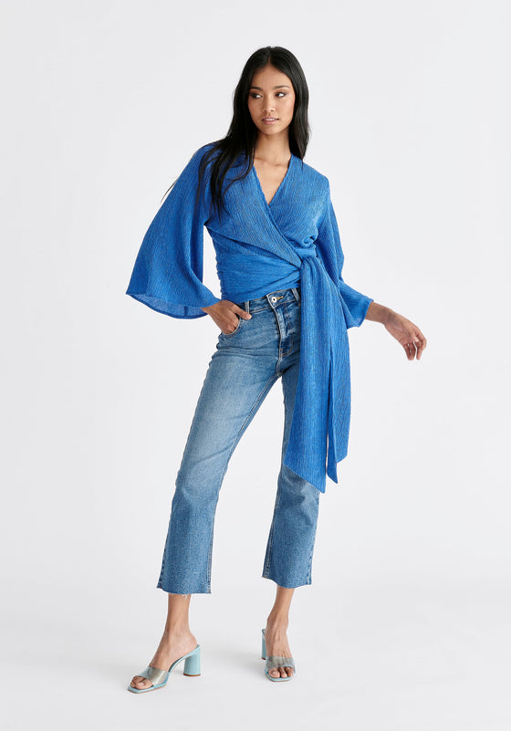 Textured Wrap Kimono Blouse