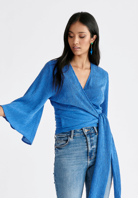 Textured Wrap Kimono Blouse