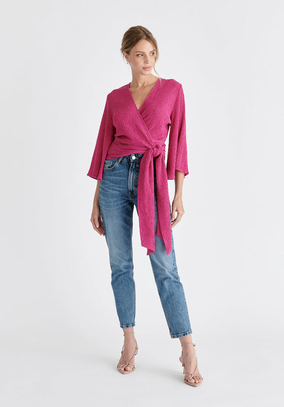 Textured Wrap Kimono Blouse