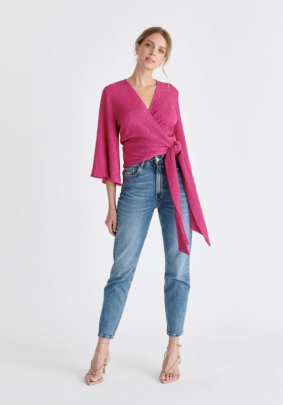 Textured Wrap Kimono Blouse