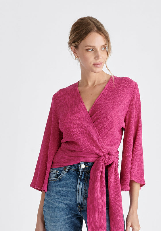 Textured Wrap Kimono Blouse