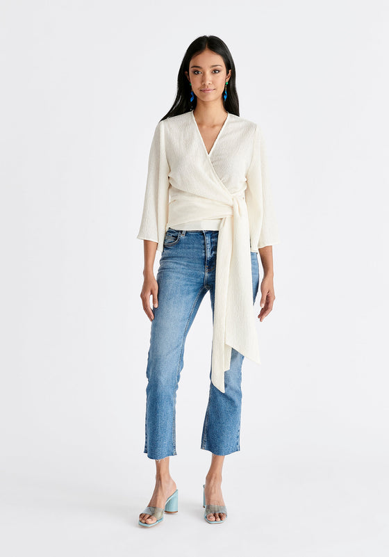 Textured Wrap Kimono Blouse