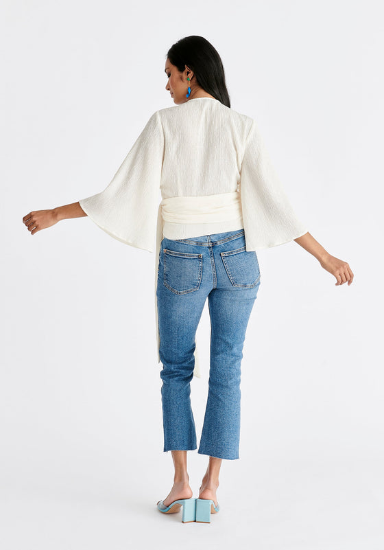 Textured Wrap Kimono Blouse