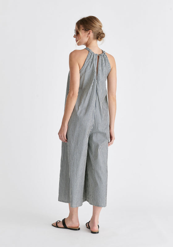 Striped Halterneck Cotton Jumpsuit