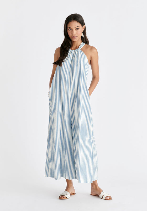 Striped Halterneck Cotton Jumpsuit