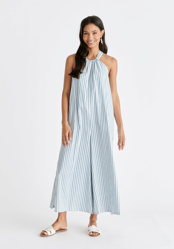 Striped Halterneck Cotton Jumpsuit