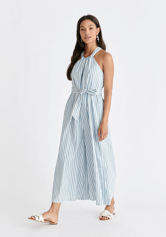 Striped Halterneck Cotton Jumpsuit