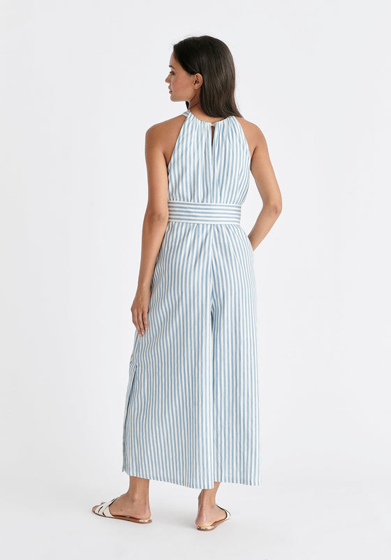 Striped Halterneck Cotton Jumpsuit